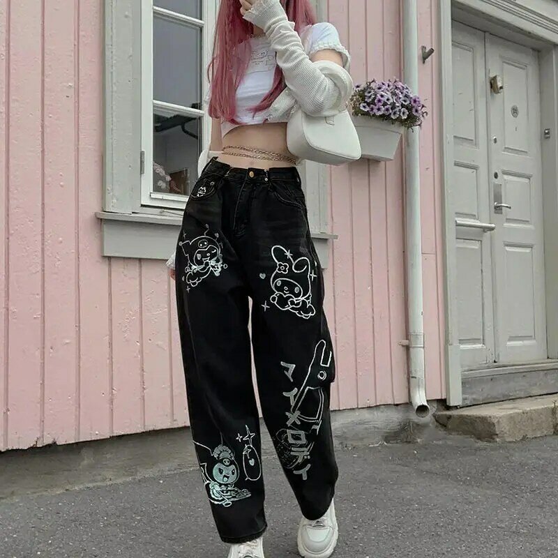 Calça De Carga Feminina Y2K E-Girl Streetwear De Cintura Alta