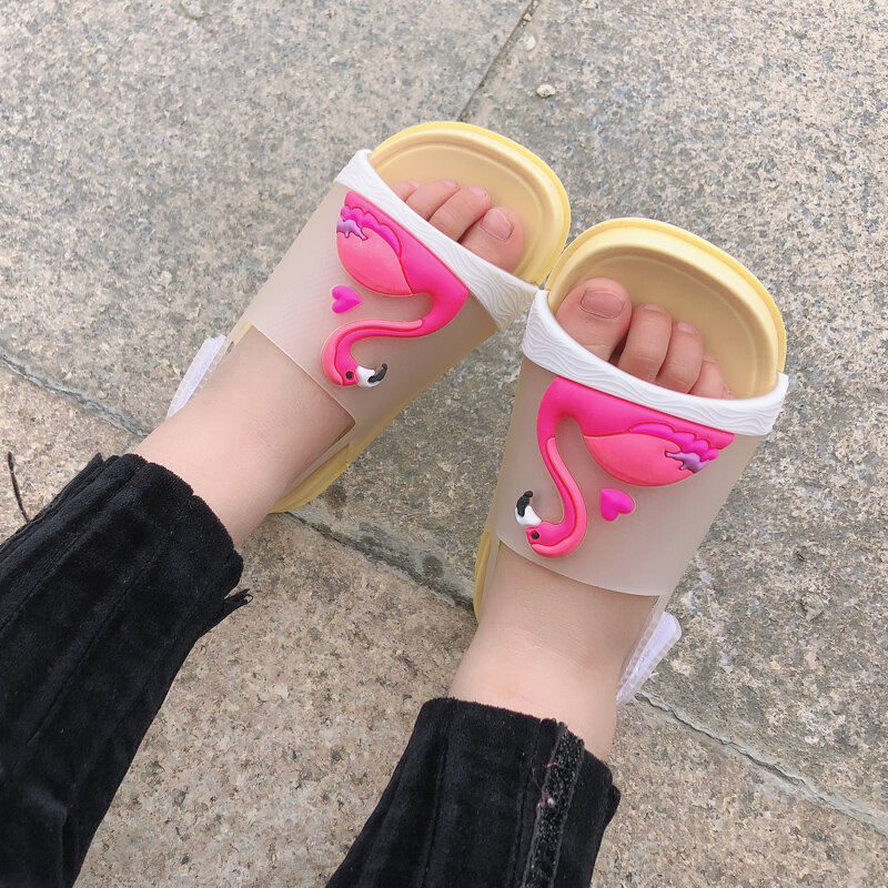 Zapatos de gelatina para niña, sandalias de playa para niño, sandalias de princesa para bebé, zapatos de PVC con dibujos de flamenco para niño pequeño, novedad