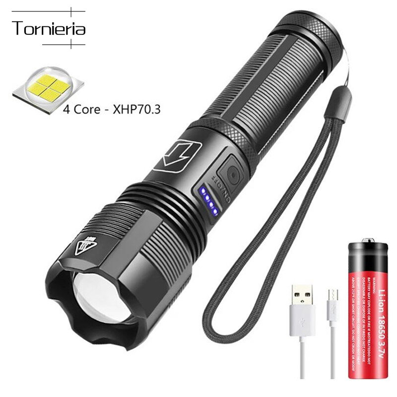 Led Flashlight High Quality Tactical Hunting Power 18650 AAA Battery Usb Rechargeable Torch Zoomable Lantern for Fishing Camping