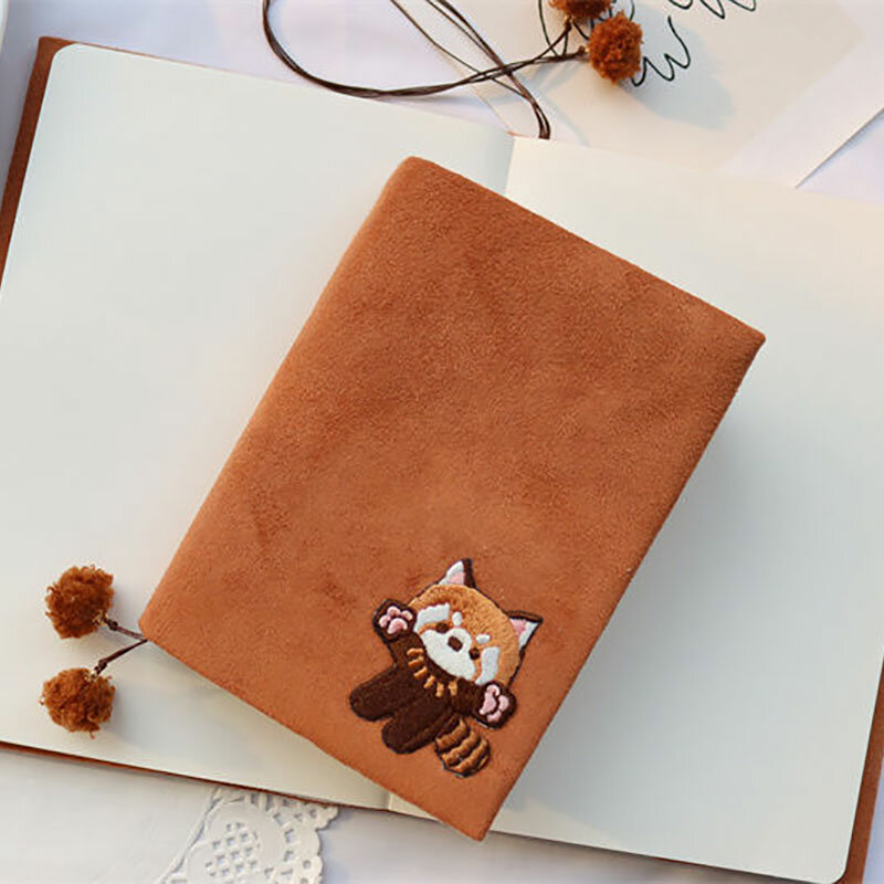 Design original tecido notebook a6 em branco forrado grade interior toque macio capa marrom bonito guaxinim notebooks material escolar de escritório