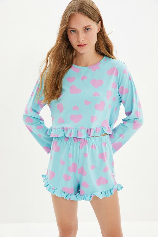 Trendyol coração pijamas de malha conjunto thmaw22pt0178