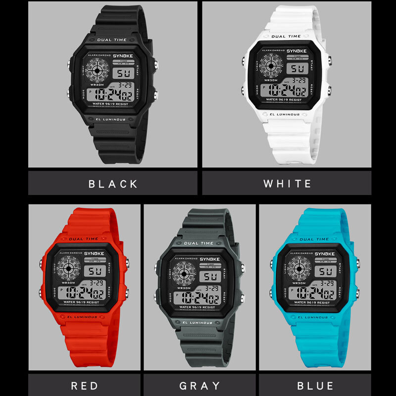 SYNOKE-Reloj deportivo militar para hombre, pulsera Digital resistente al agua, cuadrada, colorida, luminosa, electrónica