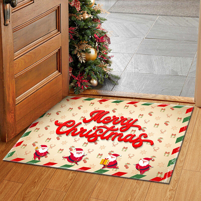 Tikar Pintu Malam Natal Dekoratif Kamar Mandi Ruang Keluarga Kamar Tidur Mode Cepat Kering Tahan Air Tikar Lantai Merah