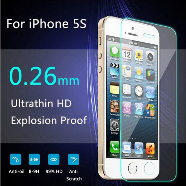 Funda protectora para iPhone 5s 9H 2.5D, delgada, a prueba de explosiones, funda templada, Protector de pantalla para iPhone 5, 5C, 5S, SE
