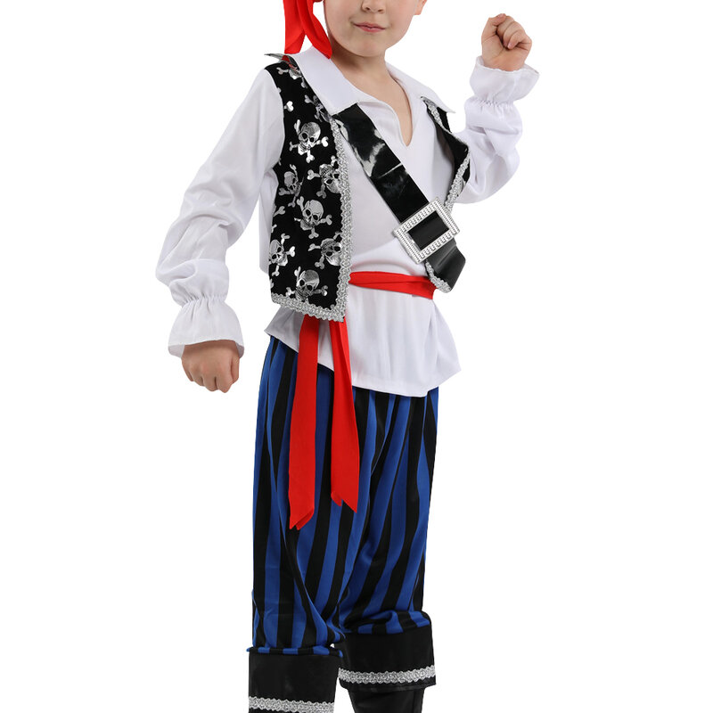 Conjuntos de capitán pirata Caribeño para niños y niñas, zapatos con cinturón de cubierta, disfraz de espectáculo, vestido de fiesta de carnaval, Halloween