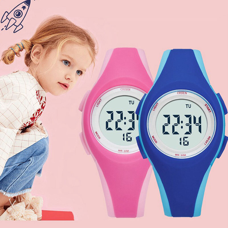 Digitale Kids Horloge Schattige Roze Siliconen Kinderen Polshorloge Outdoor Sport Waterdichte Elektronische Led Horloges Voor Meisje Jongen