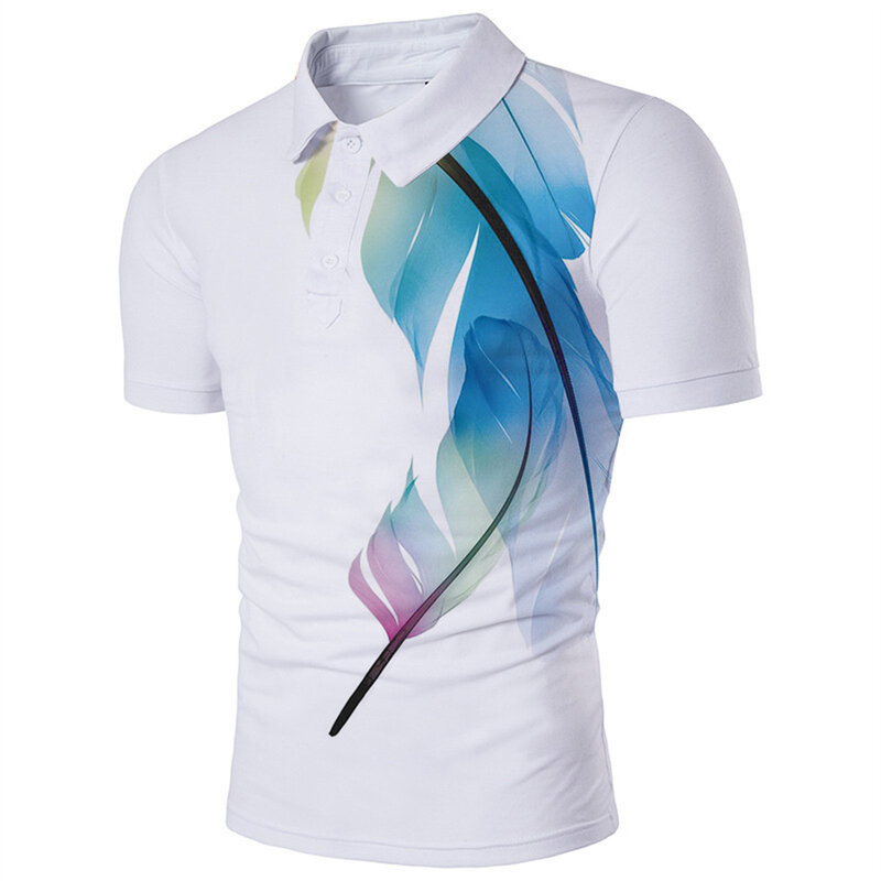 Camisa polo masculina nova impressão digital 3d lapela manga curta camiseta