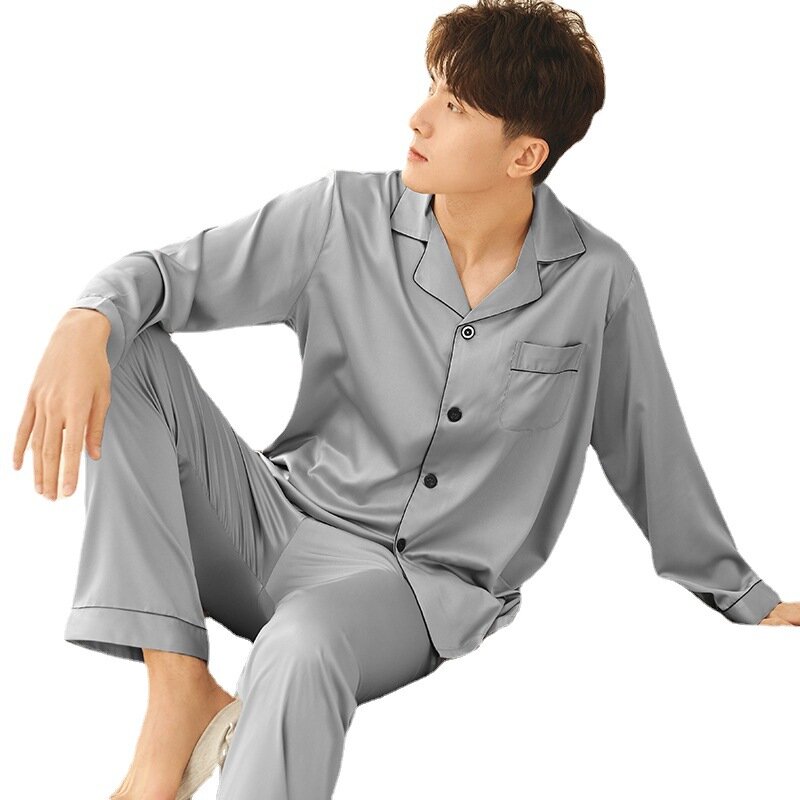 Puimentiua Mens Stain Silk Pajama Sets Pajamas Modern Style Silk Nightgown Home Male Satin Soft Cozy Sleeping Men Sleepwear