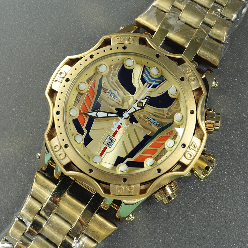 Ongeslagen Reserve Originele Onoverwinnelijk Horloges Mannen Big Dial Quartz Mannen Horloge 18K Gold Rvs Klok Relogio Masculino