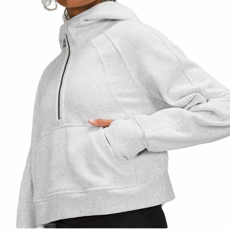 LULU-Jersey deportivo de media cremallera para mujer, jersey con capucha, de felpa, suelto, fácil de añadir, para Yoga, al aire libre, nuevo, Otoño e Invierno