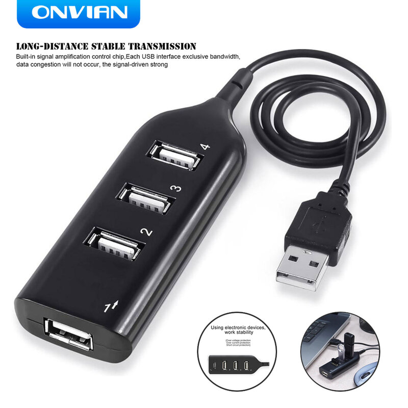 Onvian USB HUB 2.0พอร์ต USB 4พอร์ตฮับ USB Splitter ความเร็วสูง HUB Adapter สำหรับ PC แล็ปท็อปโน้ตบุ๊คอุปกรณ์เสริมคอมพิวเตอ...