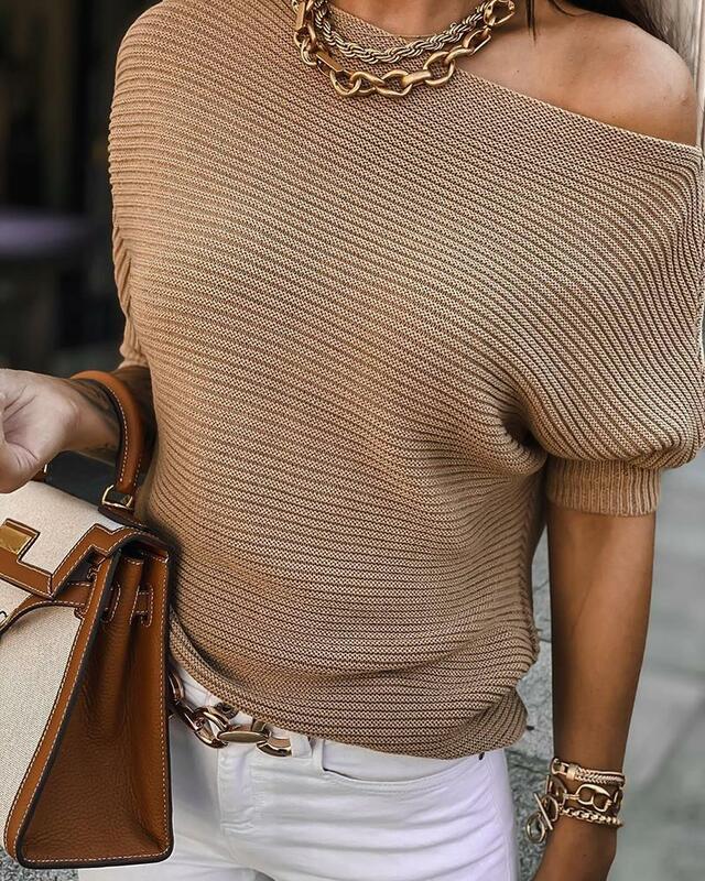 2020 Women Autumn Spring Chic Sweater Elegant Plain Casual Sweater Rib-knit Sheer Mesh Ruffles Top Patchwork Beaded Cable Knit