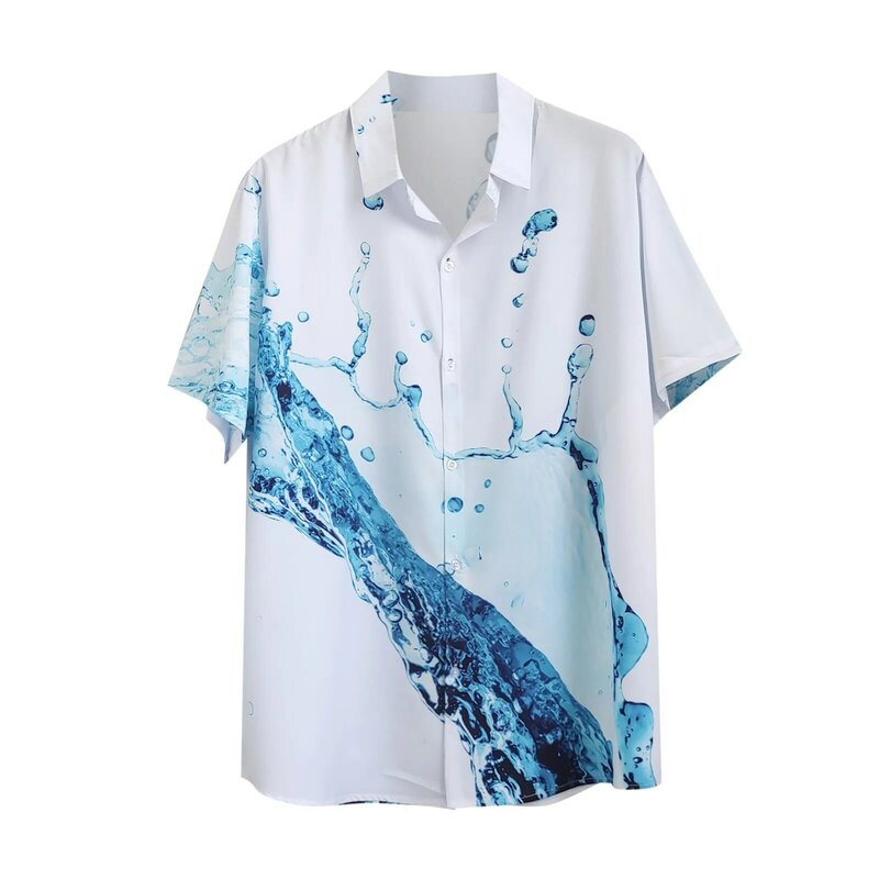 Men Spring Summer Single Breasted Casual Lapel Full Print Beach Short Sleeve Vacation Outdoor Holiday Shirt Large Pack