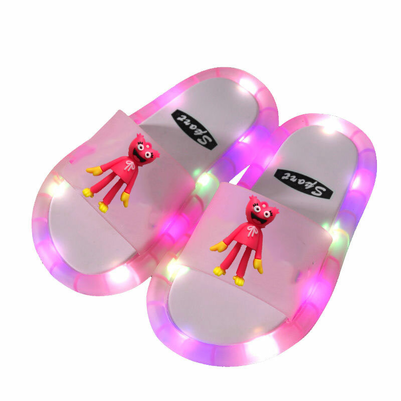 Gra Poppy Light Up pantofle dziecięce wygodne buty z lampkami LED dziecięce kapcie domowe Cartoon wzór z uśmiechem miękkie pcv 2022 Charm Fit