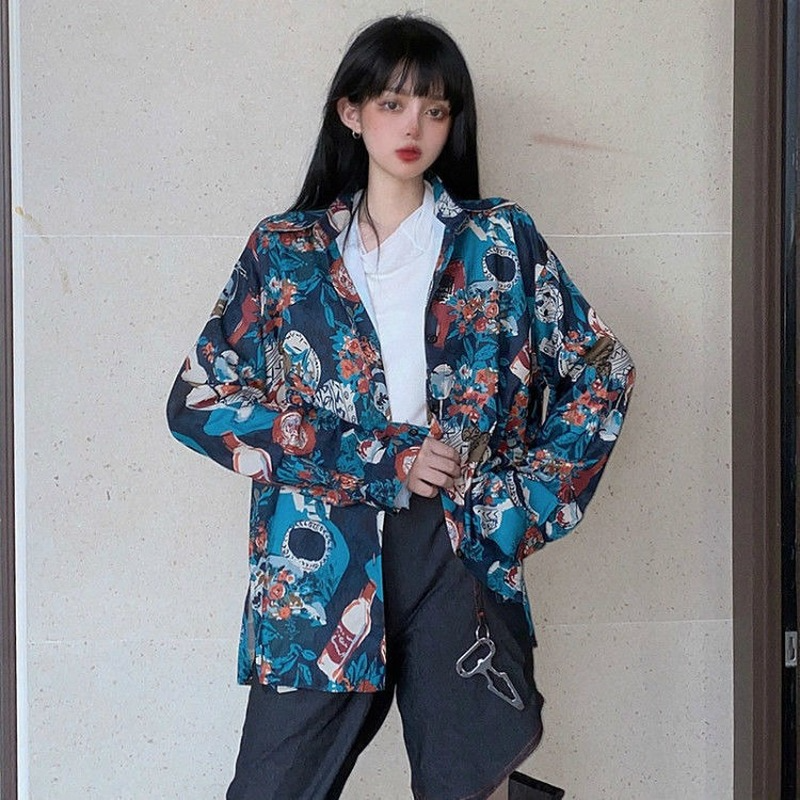 Deeptown Vintage Harajuku Women Blouses Oversized Aesthetic Streetwear Japanese Korean Fashion Top Long Sleeve Shirts Chic Retro
