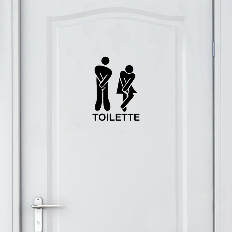 Calcomanías de vinilo para letrero de inodoro de baño, calcomanía de puerta de señal de entrada de WC, pegatinas decorativas para el hogar de Francia, versión francesa