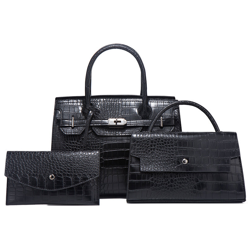 TRAVEASY 2022 Vielseitig 3 Pcs Composite-Bag Frauen Alligator Muster Zipper Taschen Damen Geldbörsen Umhängetaschen und Handtaschen Set