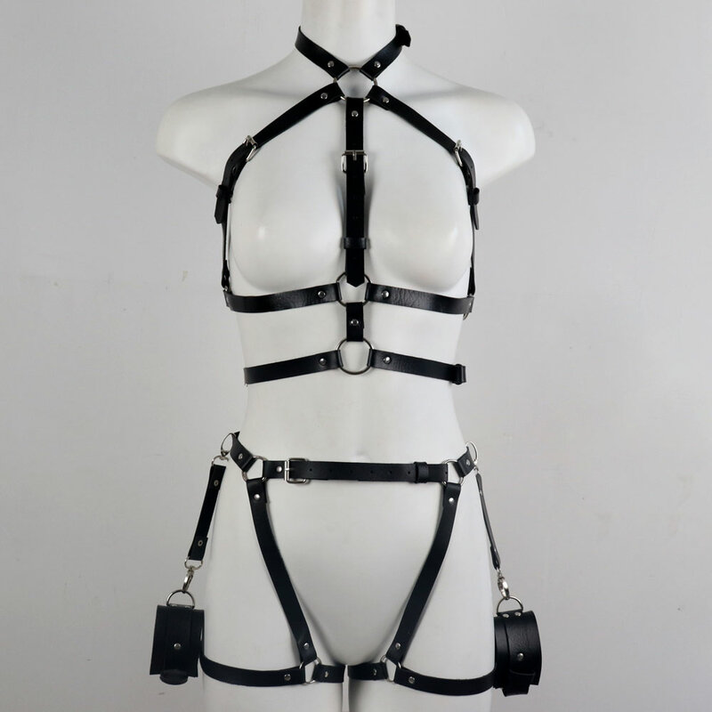 Arnés Bondage BDSM de cuerpo completo para mujer, sujetador con tirantes, liga, cinturón de media, arnés para el muslo, cinturón de espada
