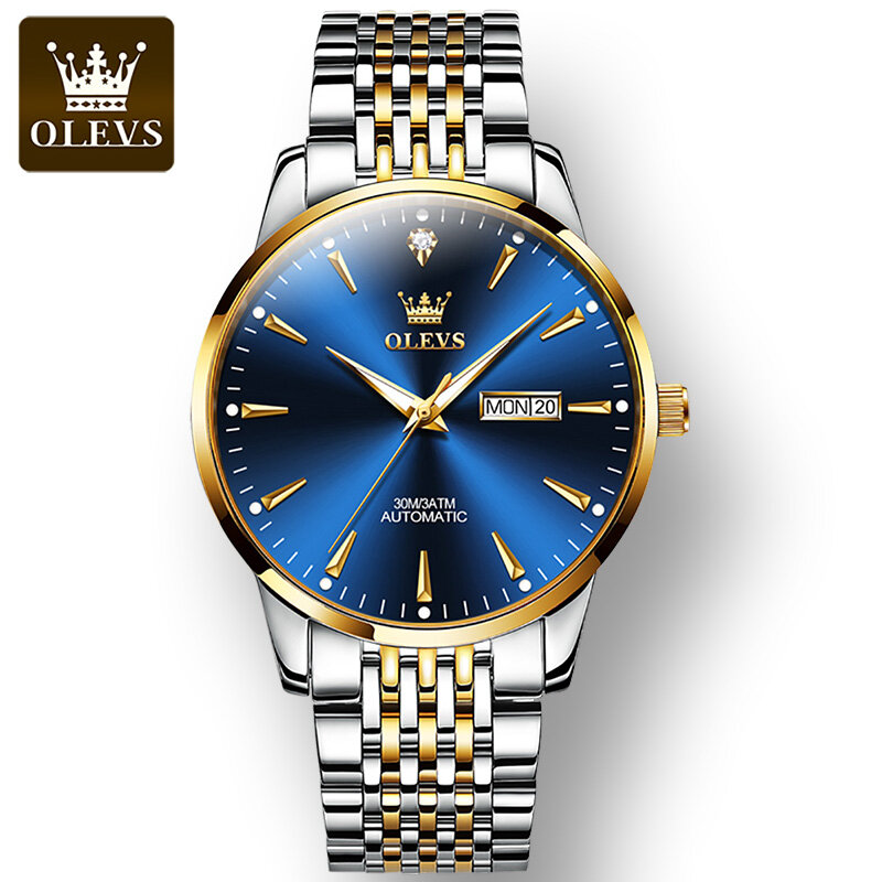 OLEVS wodoodporny zegarek biznesowy dla mężczyzn automatyczny mechaniczny stalowy pasek ze stali nierdzewnej w pełni automatyczny zegarek męski w gorącym stylu