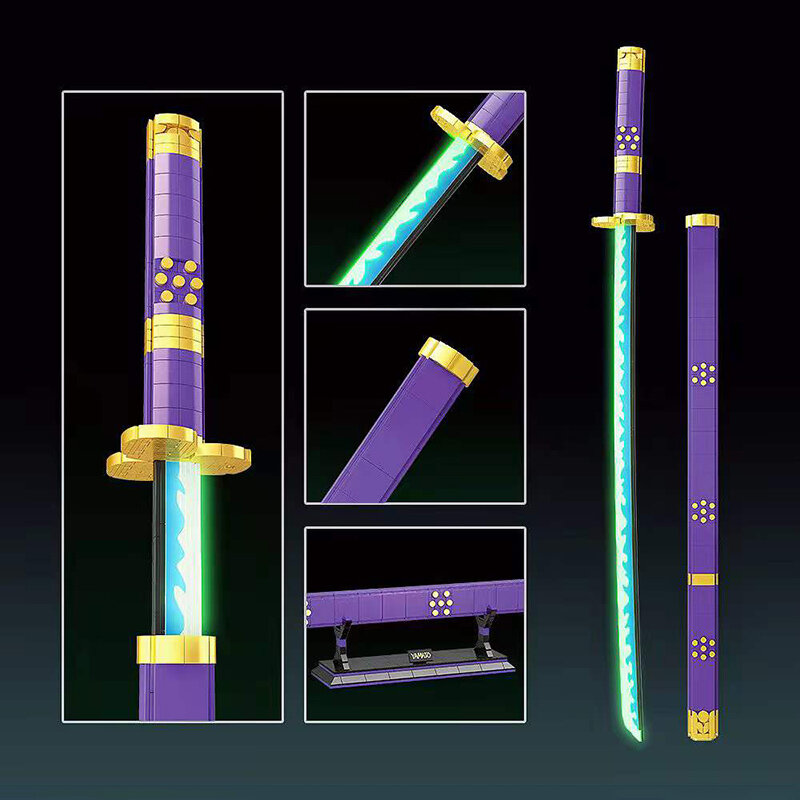 Luminoso Demon Slayer Samurai Katana Sword Building Blocks Anime Butterfly Knife Ninja Sword arma mattoni giocattoli per bambini adulti