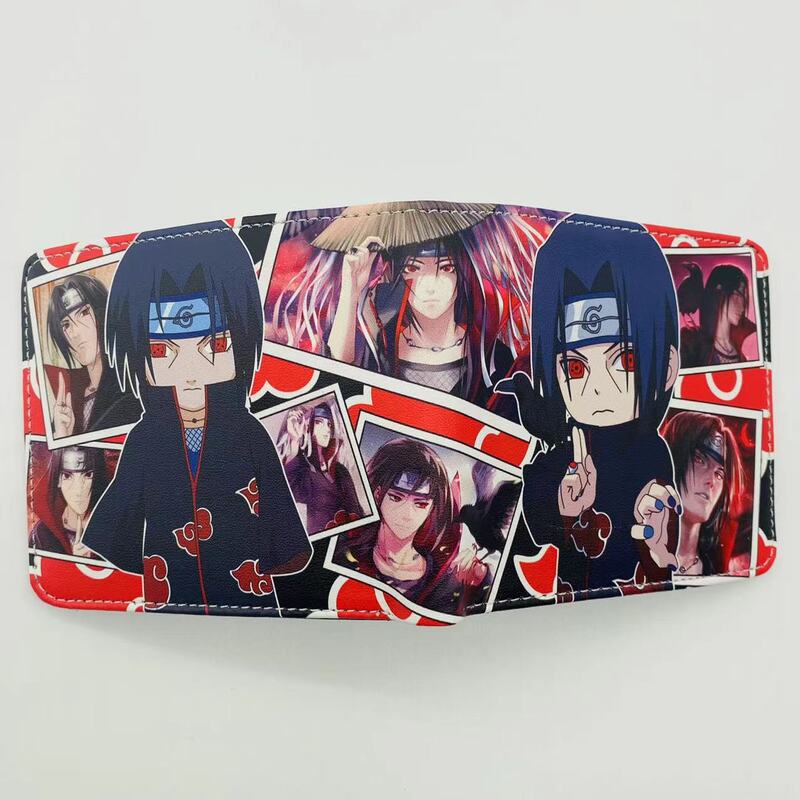 Bolsa de couro masculina kakashi sasuke folha preta aldeia konoha ninja carteira com moeda bolso slot para cartão
