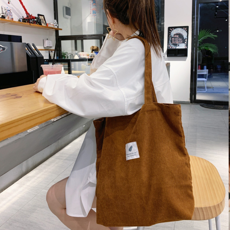 2022ผู้หญิง Shopper กระเป๋าช้อปปิ้งกระเป๋าสะพายผ้าใบกระเป๋า Corduroy สิ่งแวดล้อมจัดเก็บข้อมูล Reusable กระเ...