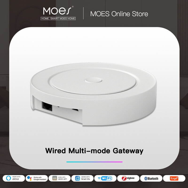 MOES Multi-mode Smart Gateway ZigBee WiFi Bluetooth Mesh Wired Hub Work with Tuya Smart App Voice Control via Alexa Google Home