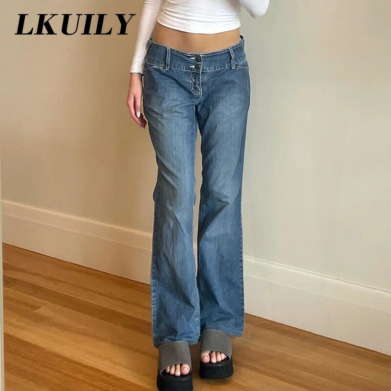Винтажные эстетичные расклешенные брюки, модная джинсовая одежда Y2K, удобные повседневные мешковатые женские джинсы, широкие брюки со сред...