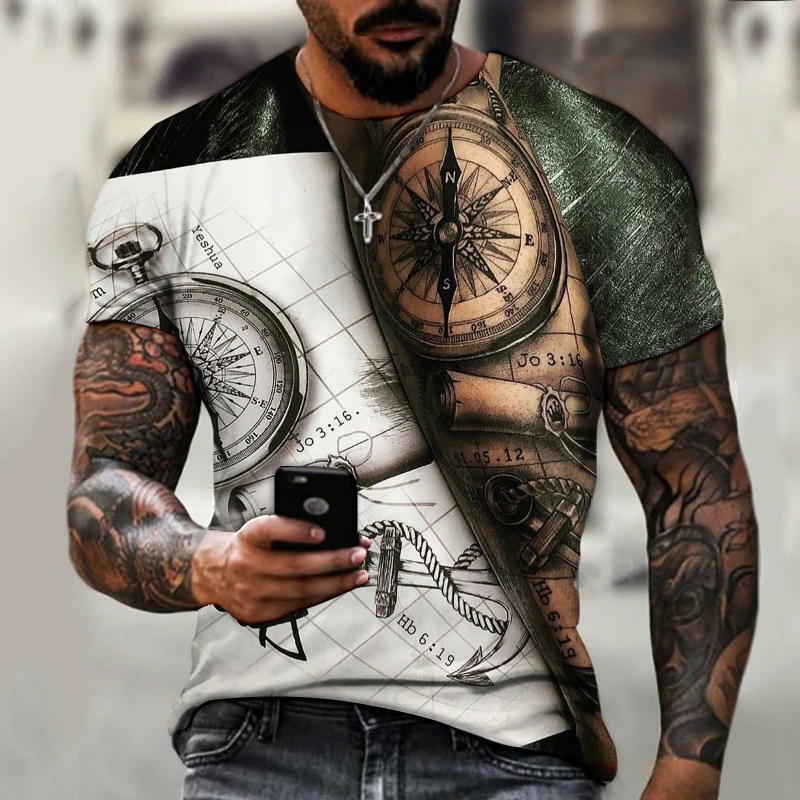 2022 여름 새로운 복고풍 스타일의 3D 인쇄 남자 티셔츠 패션 오-넥 캐주얼 반소매 하라주쿠 힙합 트렌드 대형 티셔츠
