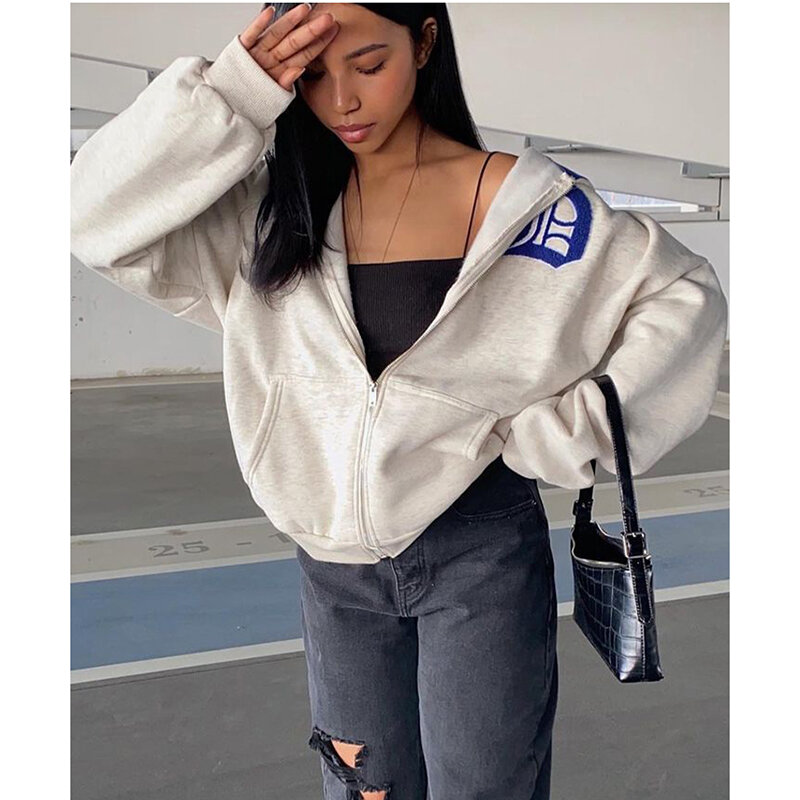 Streetwear Y2K Tops letter  print Grunge Gothi Oversized Zip-Up Hoodie Streetwear Womens hip-hop Kawaii Female Sweatshirts