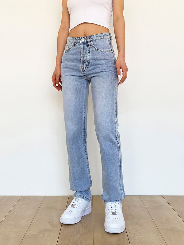 Novo na cintura alta mãe calças de brim streetwear harajuku vintage lavado em linha reta perna magro ajuste estético azul calças jeans