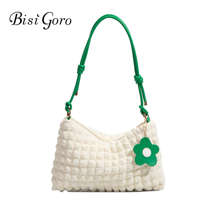 Bisi Goro Pleated Bubble Shoulder Bags Large Capacity Casual Totes Light Weight Shopper Handbags 2022 Hobo Trend Crossbody Bag