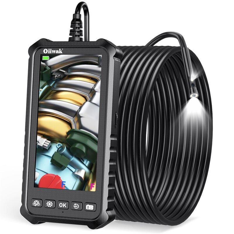 Oiiwak-cámara endoscópica de doble lente, boroscopio con pantalla IPS de 1080P, 5,18 pulgadas, lente de 5mm, IP67, cámara de serpiente para drenaje de tubería de alcantarillado de pared de coche