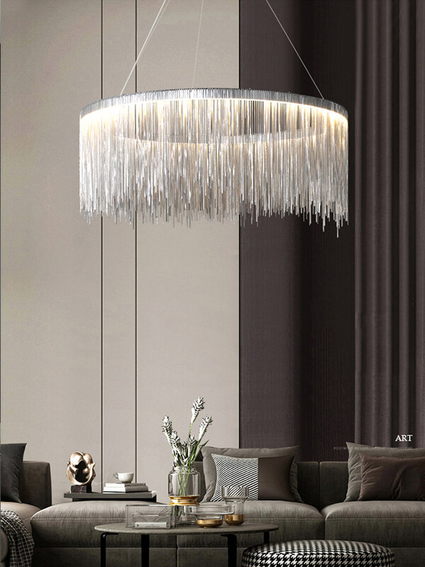 Candelabros LED de estilo posmoderno para sala de estar, accesorios de iluminación colgantes creativos nórdicos para dormitorio, comedor, tienda de tela, cadena con borlas