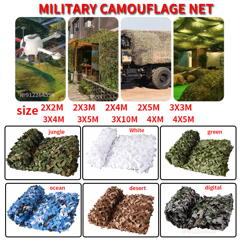Reinforced Military Camo Net Hunting Camo Net Car Tent Gazebo Shade Net White Camo True Blue Green Black Beige White 2x5m 4x5m
