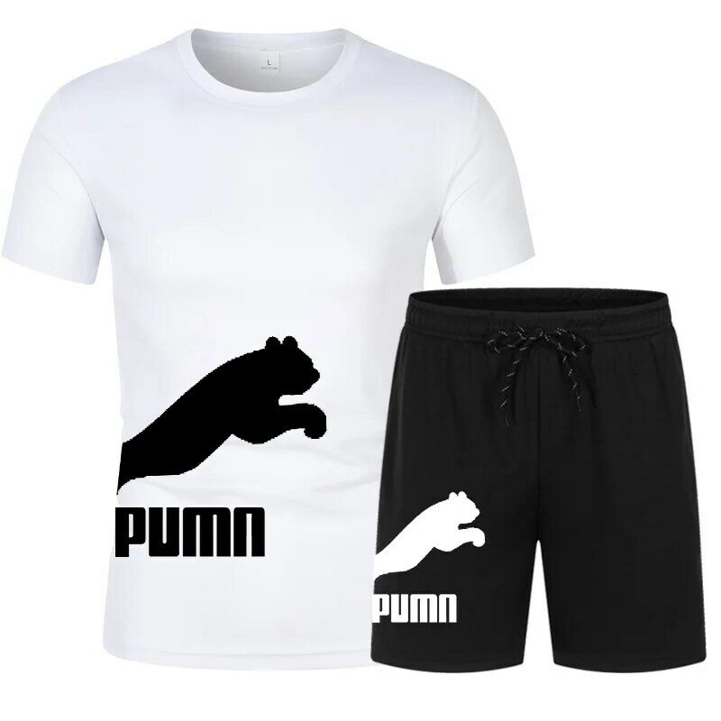 Camiseta deportiva y pantalones cortos con estampado de Puma para hombre, camiseta de manga corta transpirable, moda informal, calidez de verano, 2023