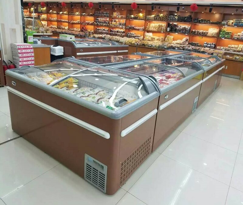 1040l supermarket meat cooler island freezer glass door display fridges commercial refrigerator