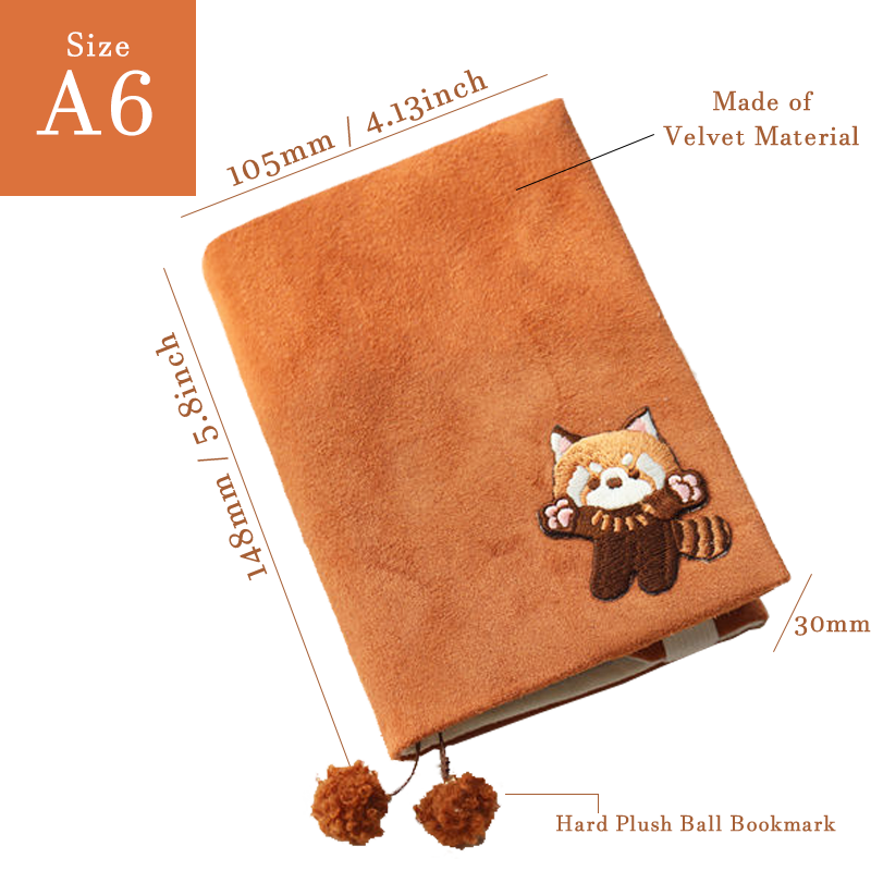 Original Design Fabric Notebook A6 Blank Lined Grid Inner Soft Touch Brown Cover Cute Raccoon Notebooks Office School Supplies