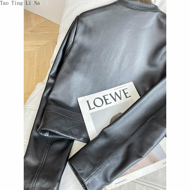 2023 여성용 슬림 방풍 정품 양 가죽 재킷, W2 패션