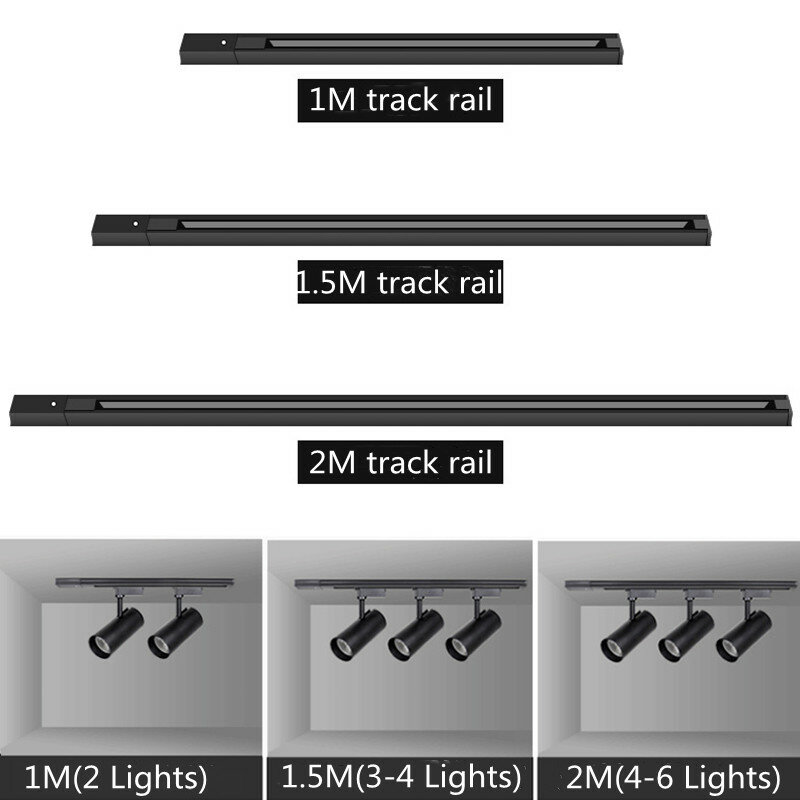0.5M 1M LED 트랙 라이트 레일 블랙 화이트 알루미늄 2 선 시스템 트랙 라이트 유니버설 트랙 I L T + 스포트 라이트 용 레일 조인트