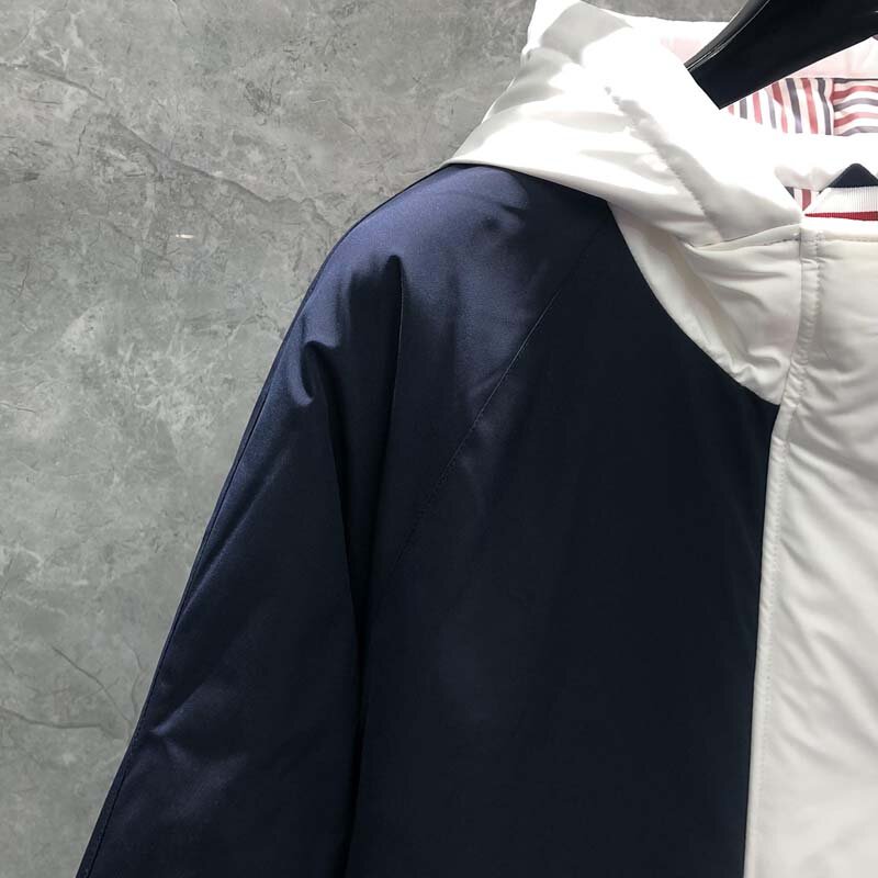 Dtb thom-男性用フード付きジャケット,ニットコート,濃い色,青,白,パーカー,厚手の長いレインコート,2023冬