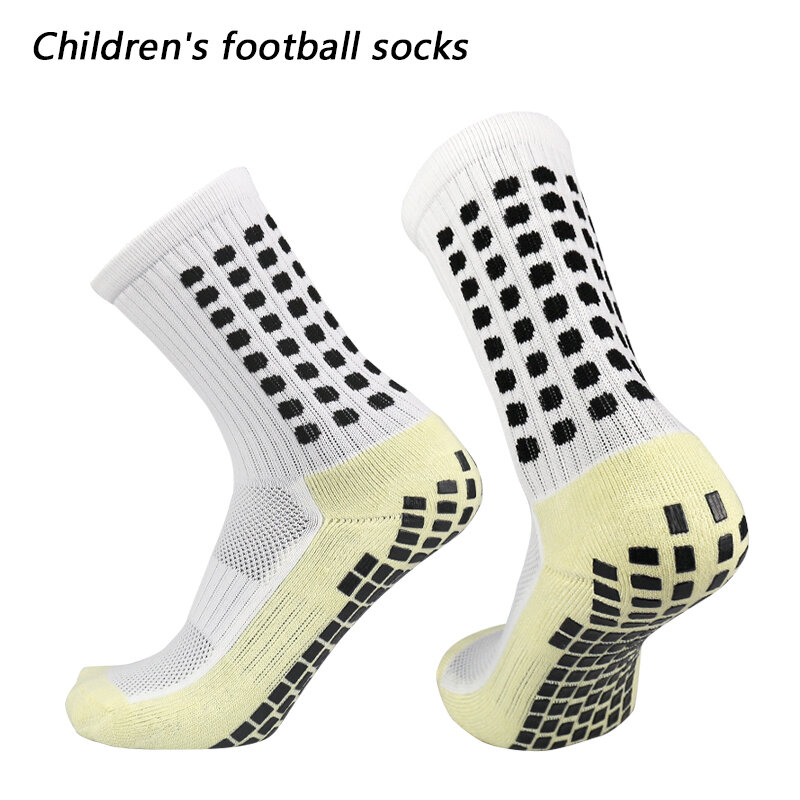 ถุงเท้าฟุตบอลสำหรับเด็กกันลื่นซิลิโคนทรงสี่เหลี่ยมถุงเท้าเตะฟุตบอลเล่นกีฬาระบายอากาศไ...