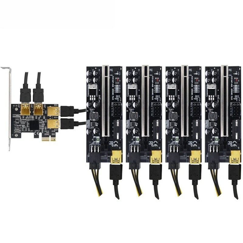 Multiplicador PCI Express PCI-E, tarjeta elevadora PCIE de 1 a 4 ranuras, puerto USB 3,0, adaptador 1x a 16x para minería, elevador 009S Plus