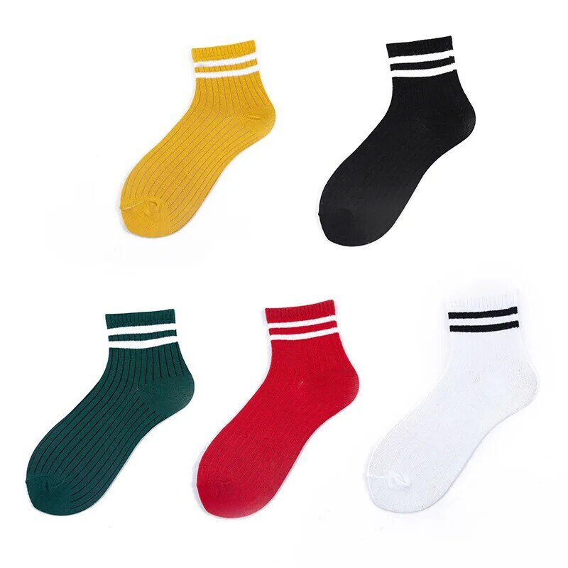 5 пар женских носков Хлопковые носки средней длины с параллельными брусьями Впитывающие пот дышащие хлопковые носки Спортивные носки