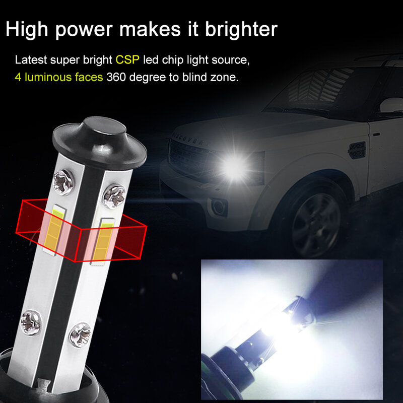 Faro delantero LED para coche, luces Canbus de 12V y 24V, 2 piezas, H11, H8, H16, 9005, 9006, 9007, 6500k, 4 lados, CSP, 80W, 30000LM
