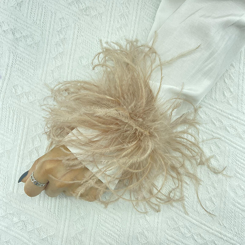 Manset Bulu Burung Unta Wanita, 2022 Mode Warna Solid Lengan Bulu Aksesori Rambut Gelang Kaki Gelang Bulu