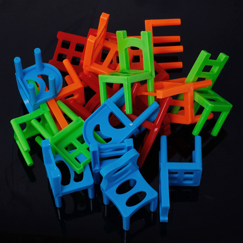 12pcs Mini Chair Balance Blocks Toy Plastic Assembly Blocks Stacking Chairs Kids Educational Family Game Balancing Training Toy