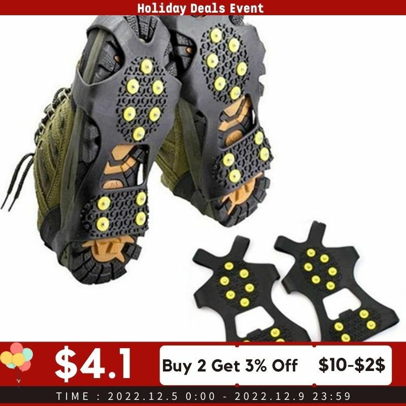 1 Pair 10 Studs Anti-Skid Ice Gripper Spike Winter Climbing Anti-Slip Snow Spikes Grips Cleats Over Shoes Covers Crampon