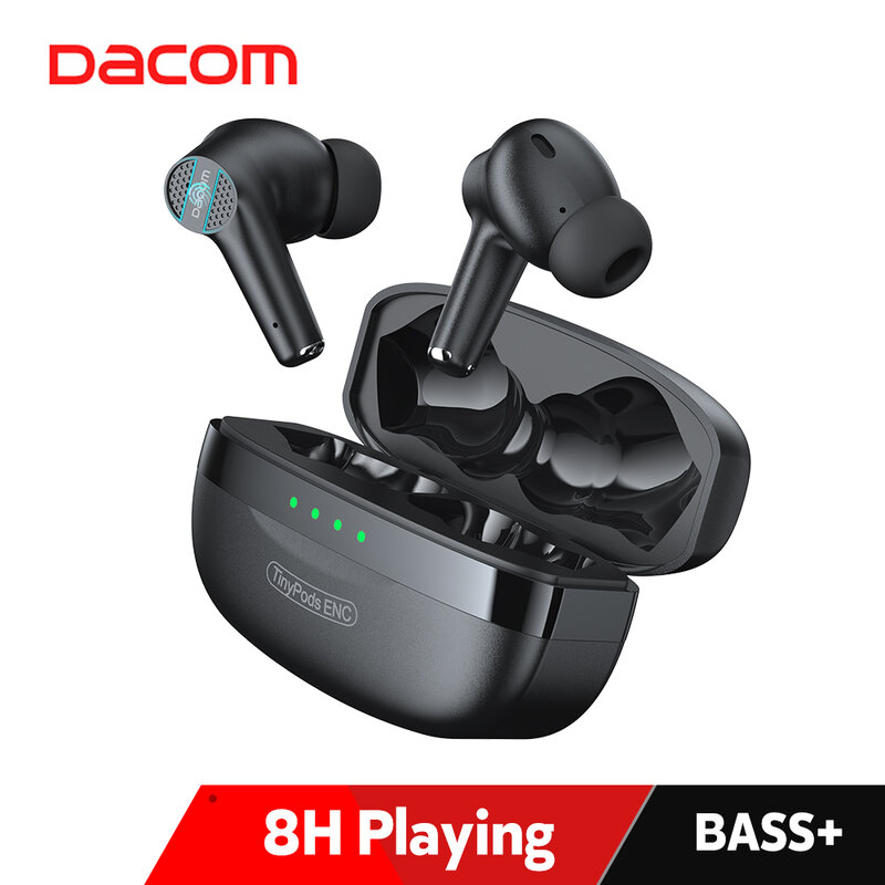 DACOM TinyPods ENC การยกเลิกเสียงรบกวนหูฟัง TWS Bluetooth 5.0หูฟังเบสไร้สายสเตอริโอไร้สาย True หูฟัง AAC Type-C