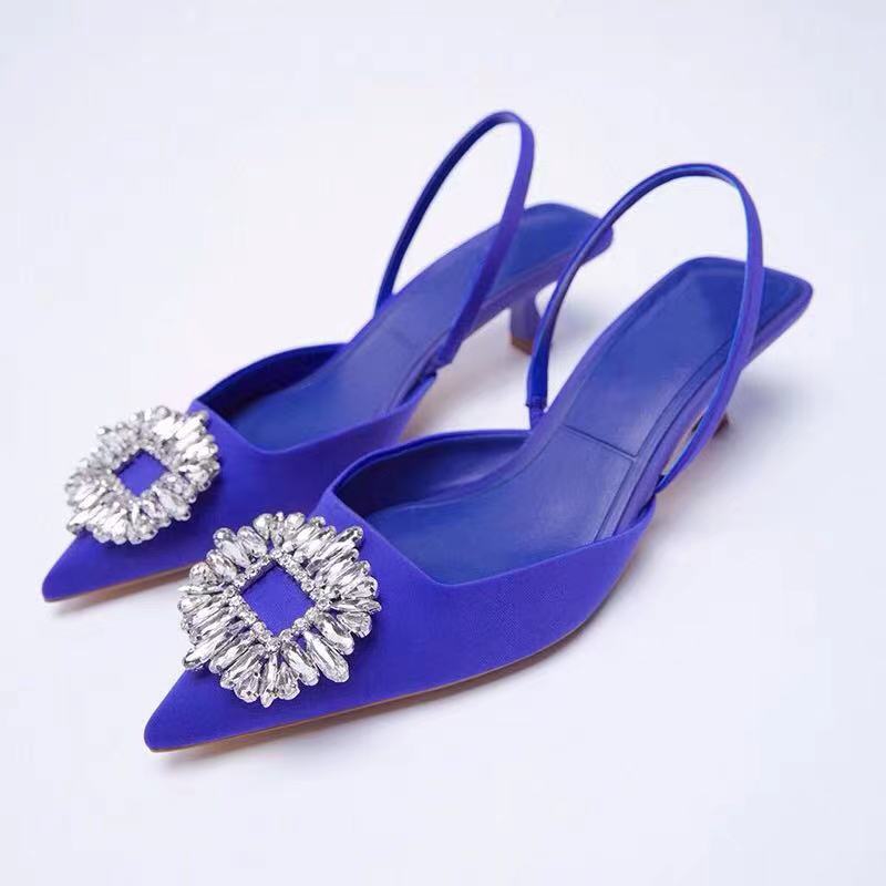 Zapatos de tacón alto con lazo de cristal para mujer, calzado informal de punta estrecha con hebilla de playa, Estilo Vintage, Sexy, novedad de 2022